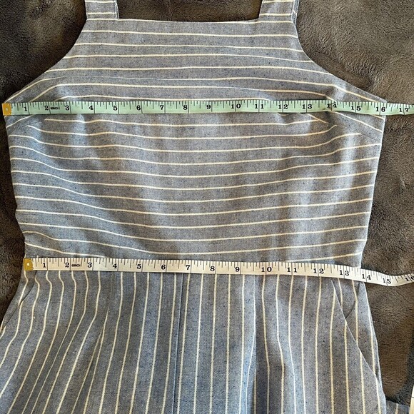 Sugar Lips Small Linen Cotton Jumpsuit Blue White Stripes Sleeveless Lined - Picture 12 of 13